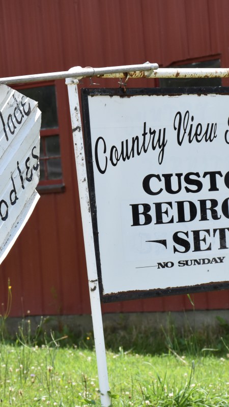 Sign for Country View Furniture and homemade noodles