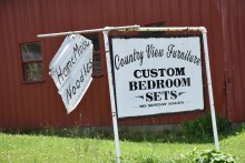 Sign for Country View Furniture and homemade noodles