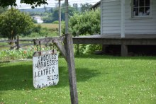 Saddles, Harnesses, Leather Belts sign along NY's Amish Trail