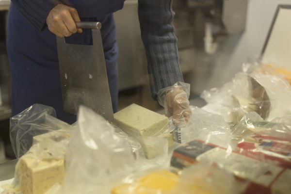 Cutting cheese at Valley View Cheese Co.